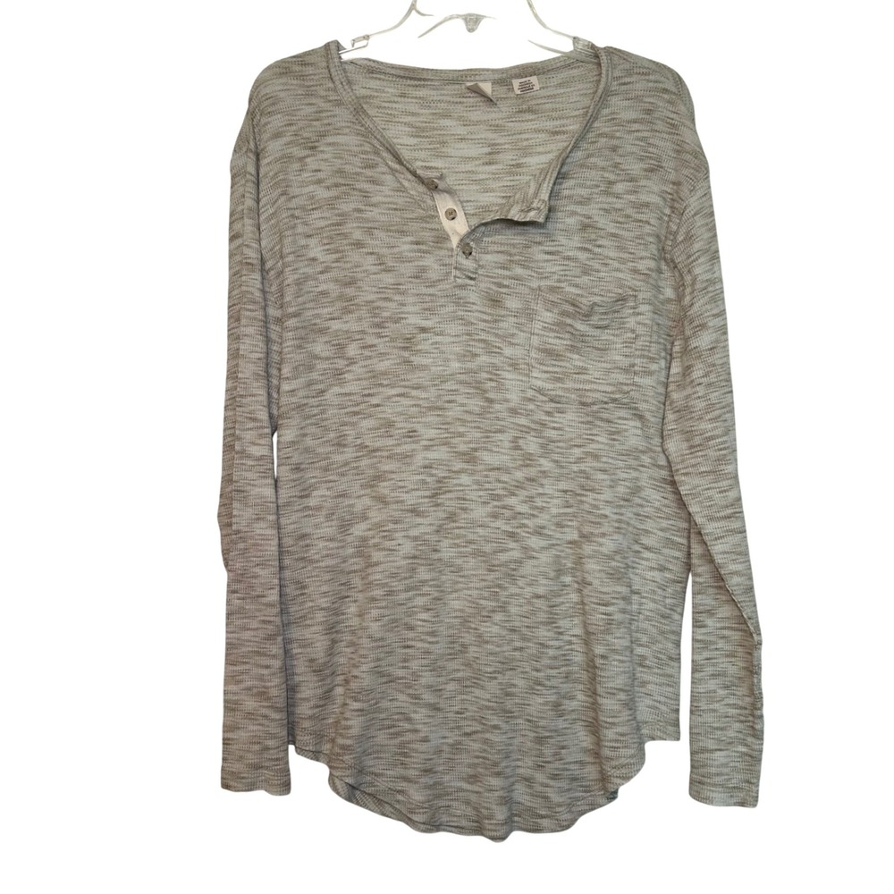 Anthropologie Three Feathers Gray Henley top women's large comfy lounge casual